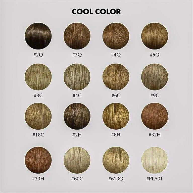 Hair color chart with various brown shades labeled for cool color palette.